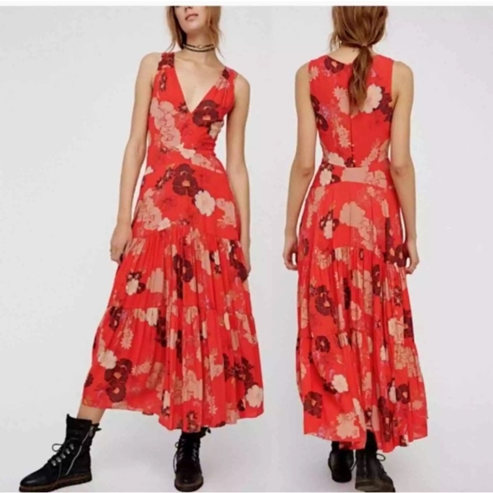 Free People Sure Thing Floral Maxi Dress in Red Combo